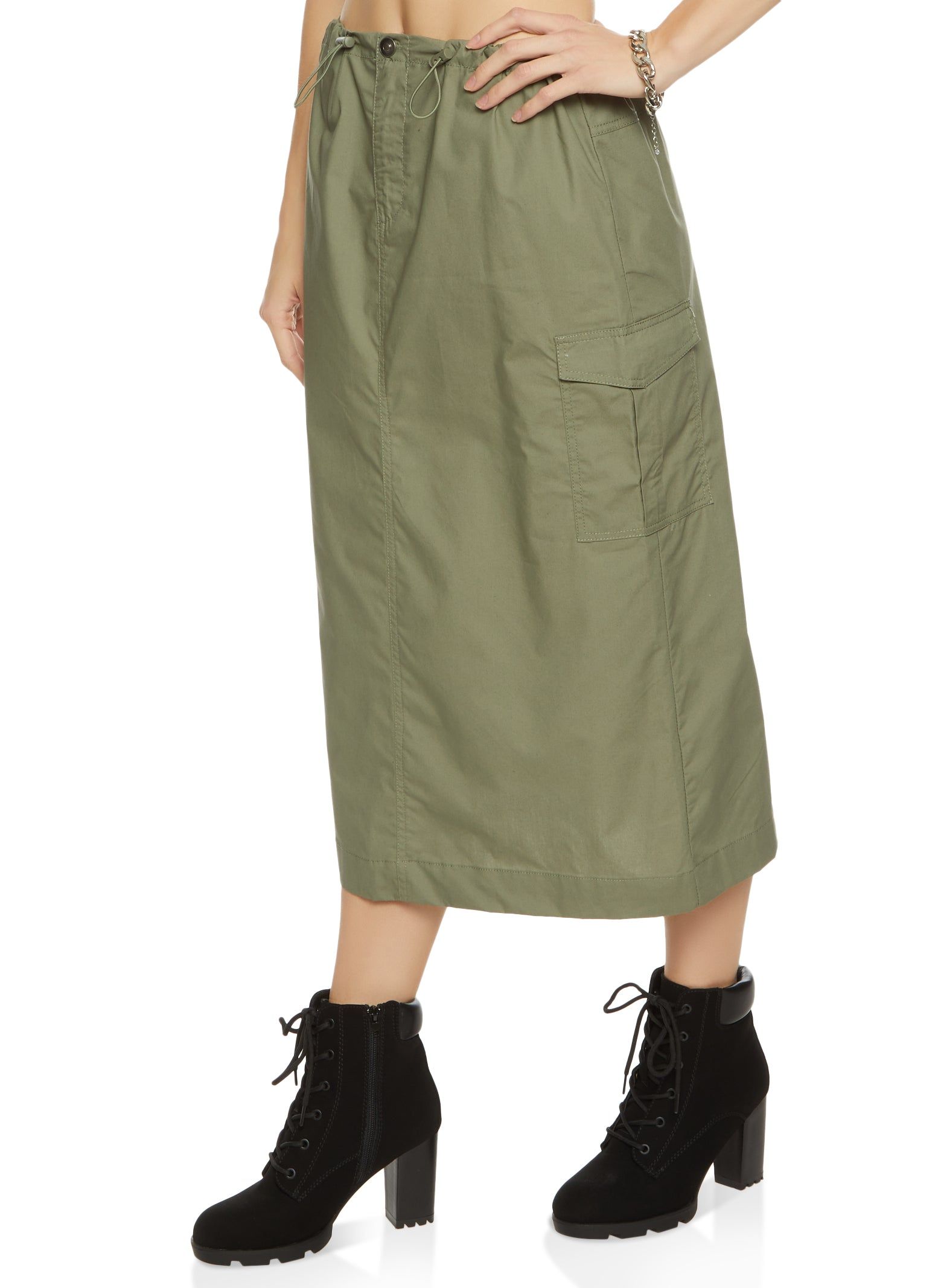 Poplin Toggle Drawstring Midi Skirt sold by Rainbow
