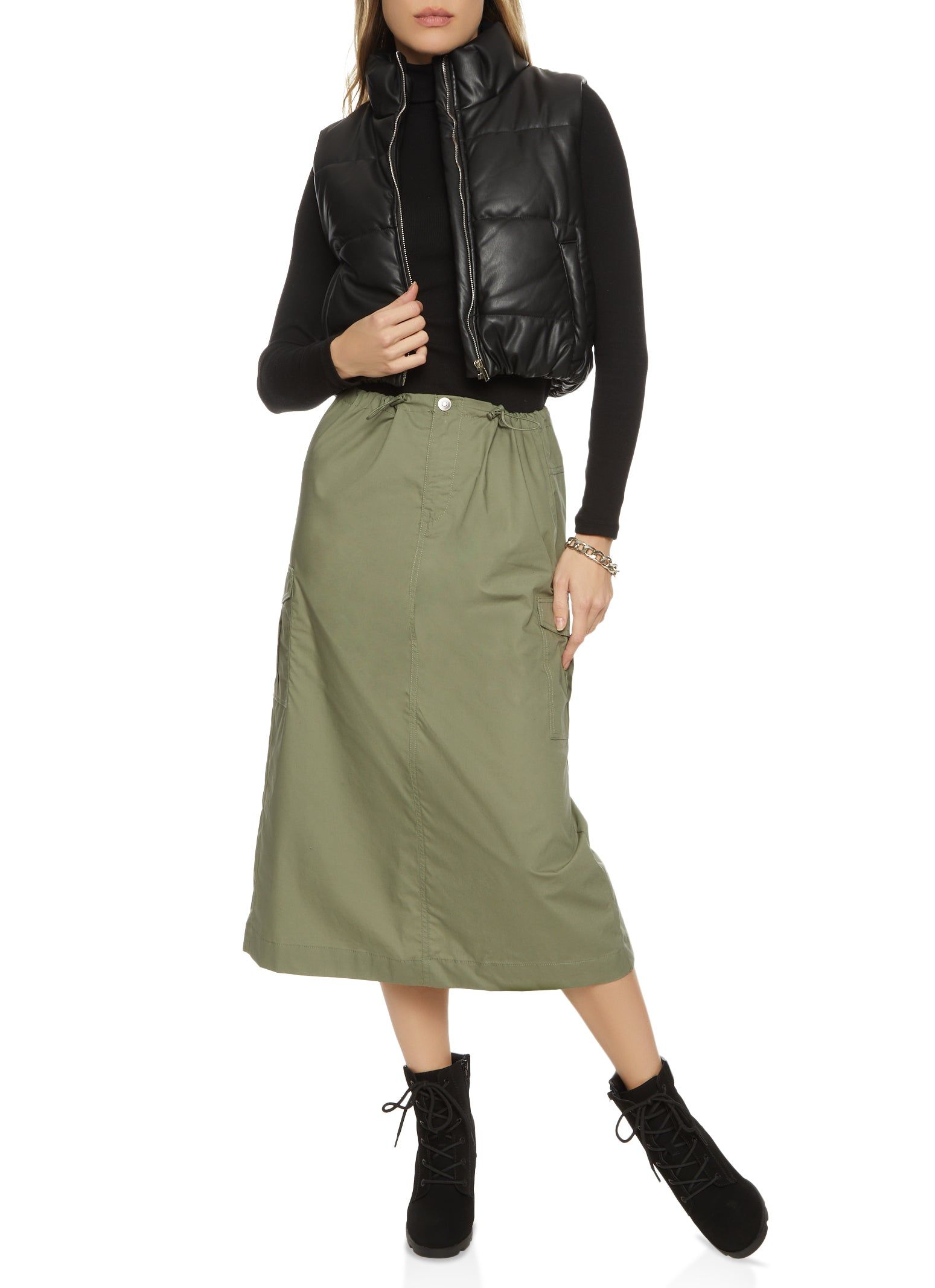 Poplin Toggle Drawstring Midi Skirt sold by Rainbow product image thumbnail 2