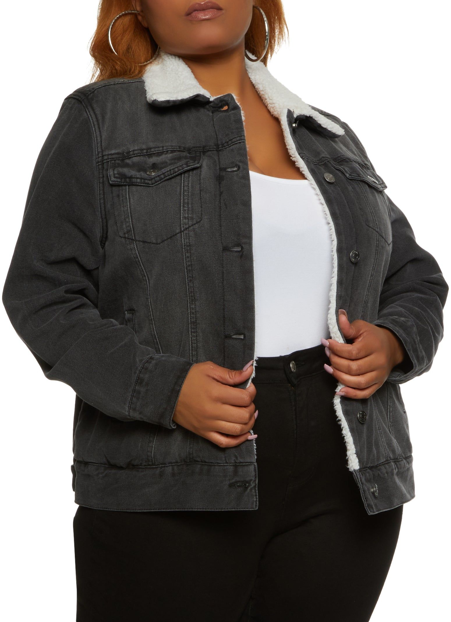 Plus Size Sherpa Lined Denim Jacket sold by Rainbow