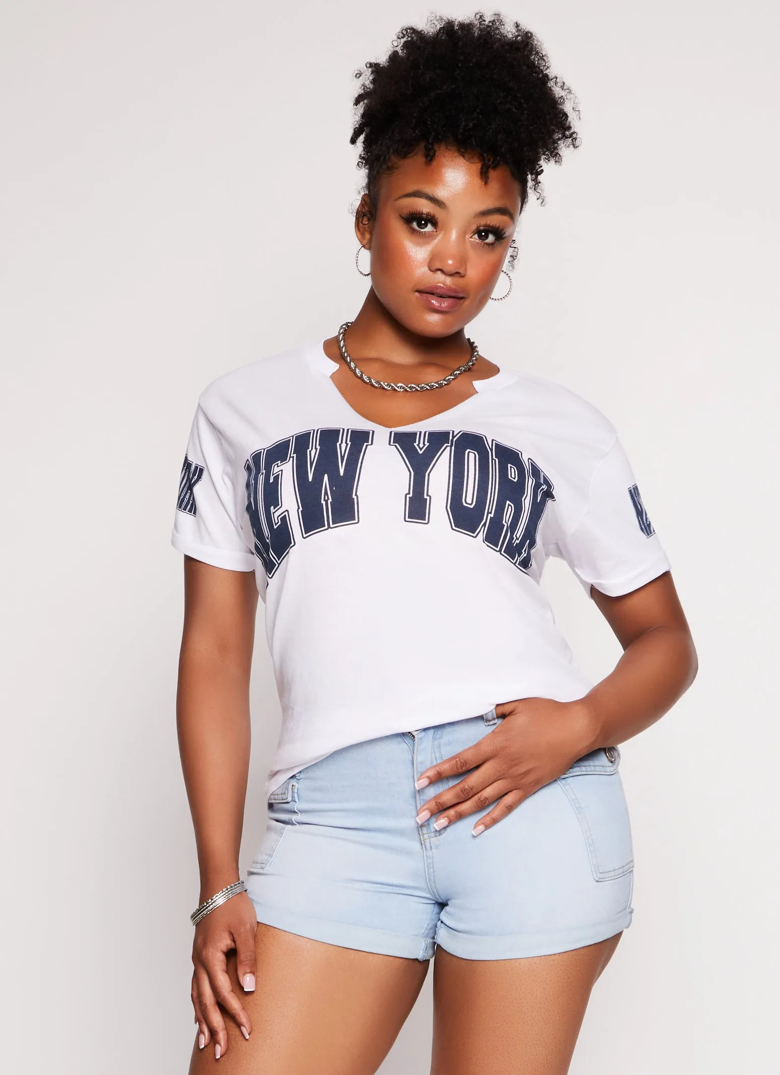 Plus Size New York Notch Neck Graphic Tee sold by Rainbow