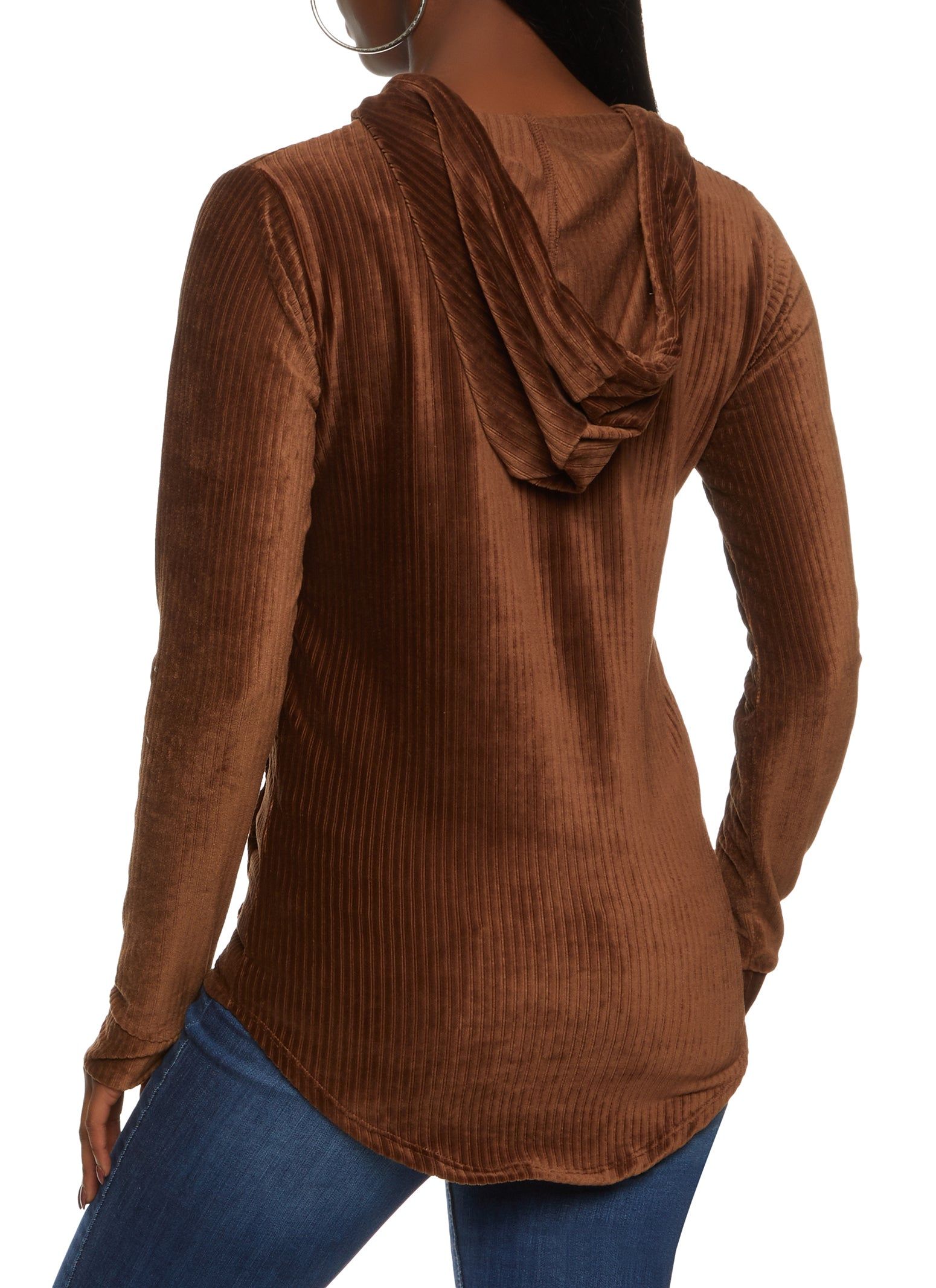 Ribbed Knit Velour Zip Front Hoodie sold by Rainbow product image thumbnail 2