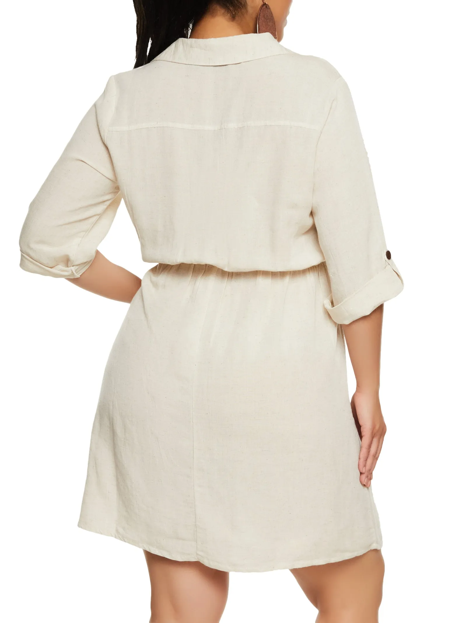 Plus Size Linen Elastic Waist Shirt Dress sold by Rainbow product image thumbnail 3