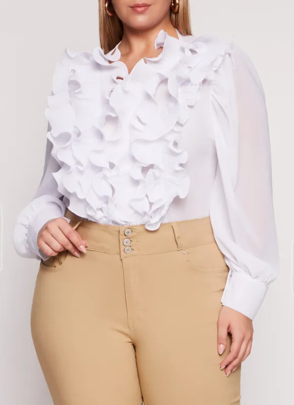Plus Size Plisse Ruffle Chiffon Blouse sold by Rainbow