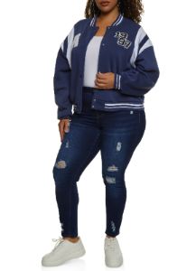 Plus Size Chenille Patch Letterman Jacket sold by Rainbow