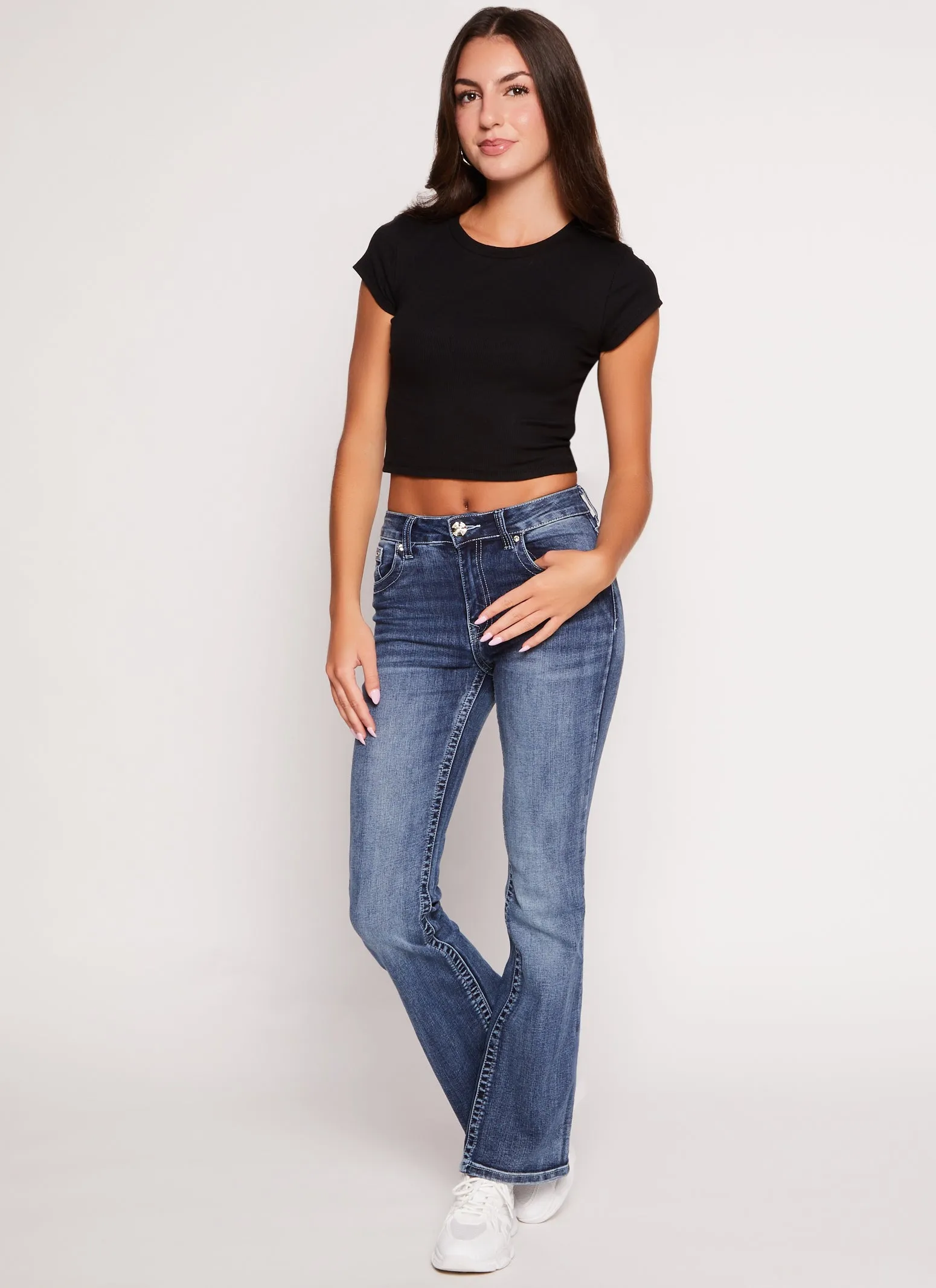 Ambiance Ribbed Knit Crew Neck Crop Top sold by Rainbow product image thumbnail 2