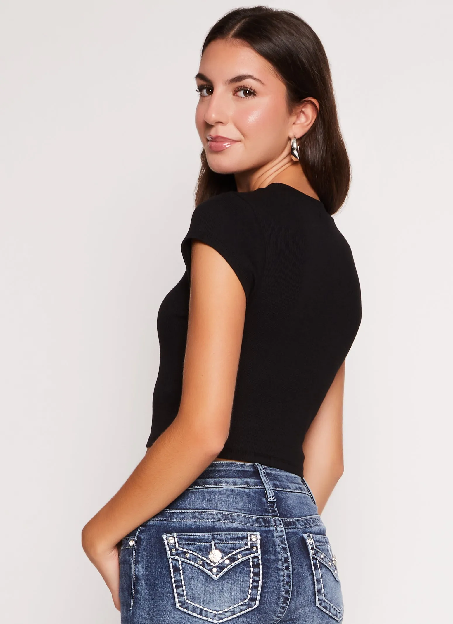 Ambiance Ribbed Knit Crew Neck Crop Top sold by Rainbow product image thumbnail 3