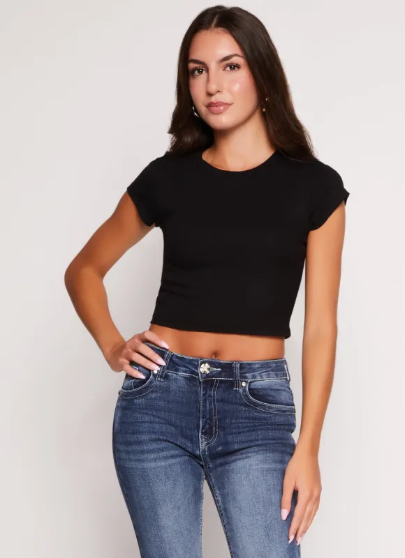 Ambiance Ribbed Knit Crew Neck Crop Top sold by Rainbow
