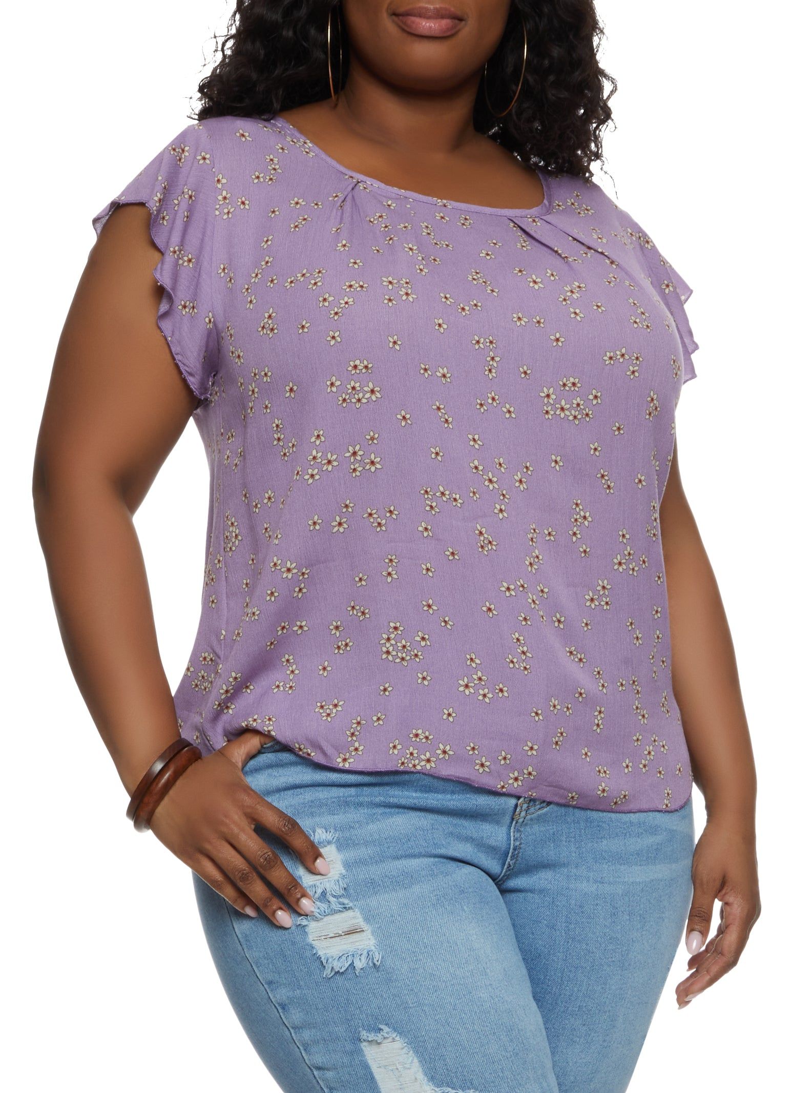 Plus Size Dainty Floral Flutter Sleeve Blouse sold by Rainbow