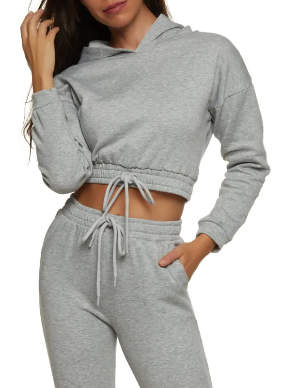 Fleece Faux Drawstring Cropped Sweatshirt sold by Rainbow