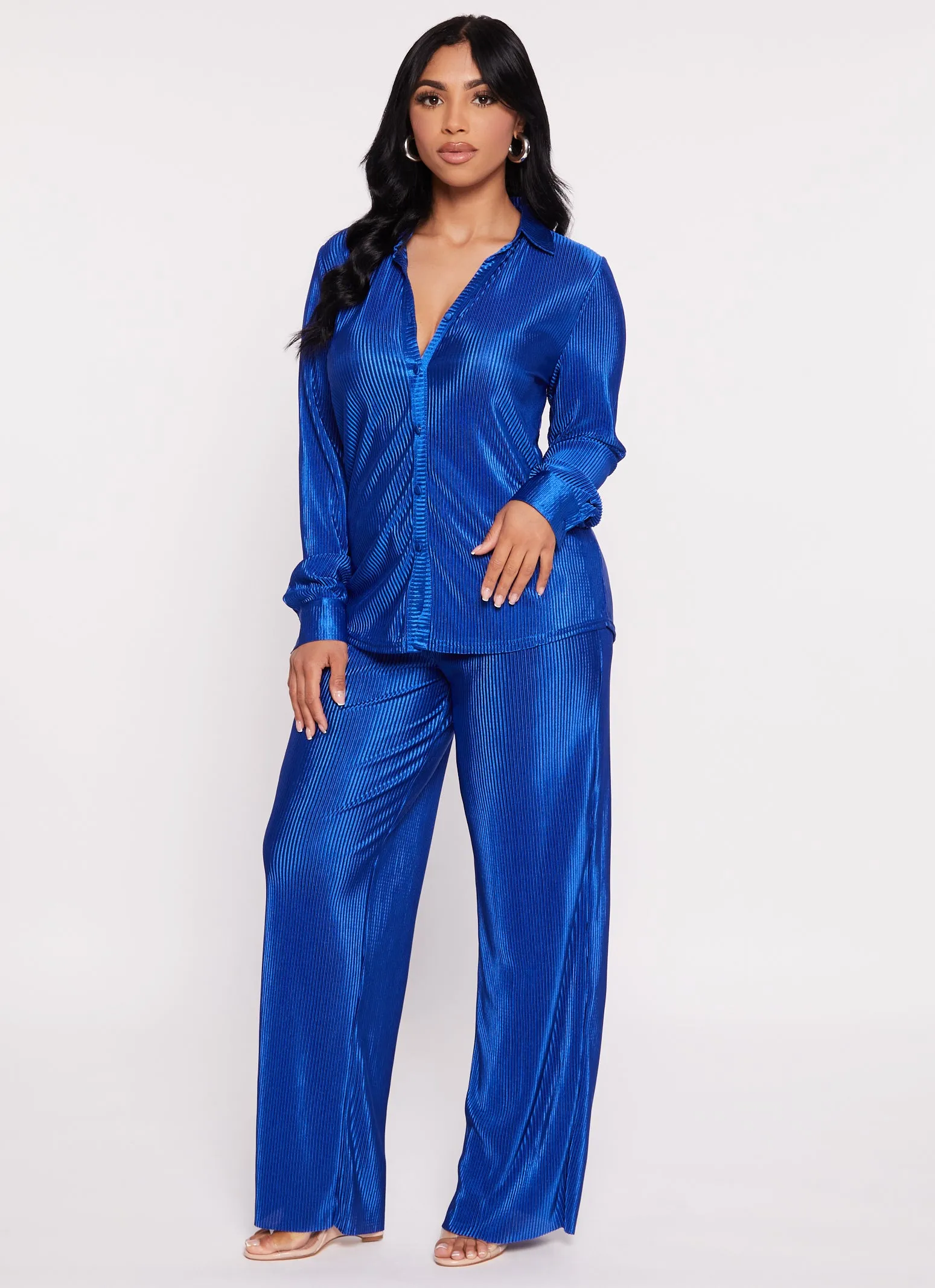 Plisse Button Front Shirt and Pants Set sold by Rainbow product image thumbnail 2