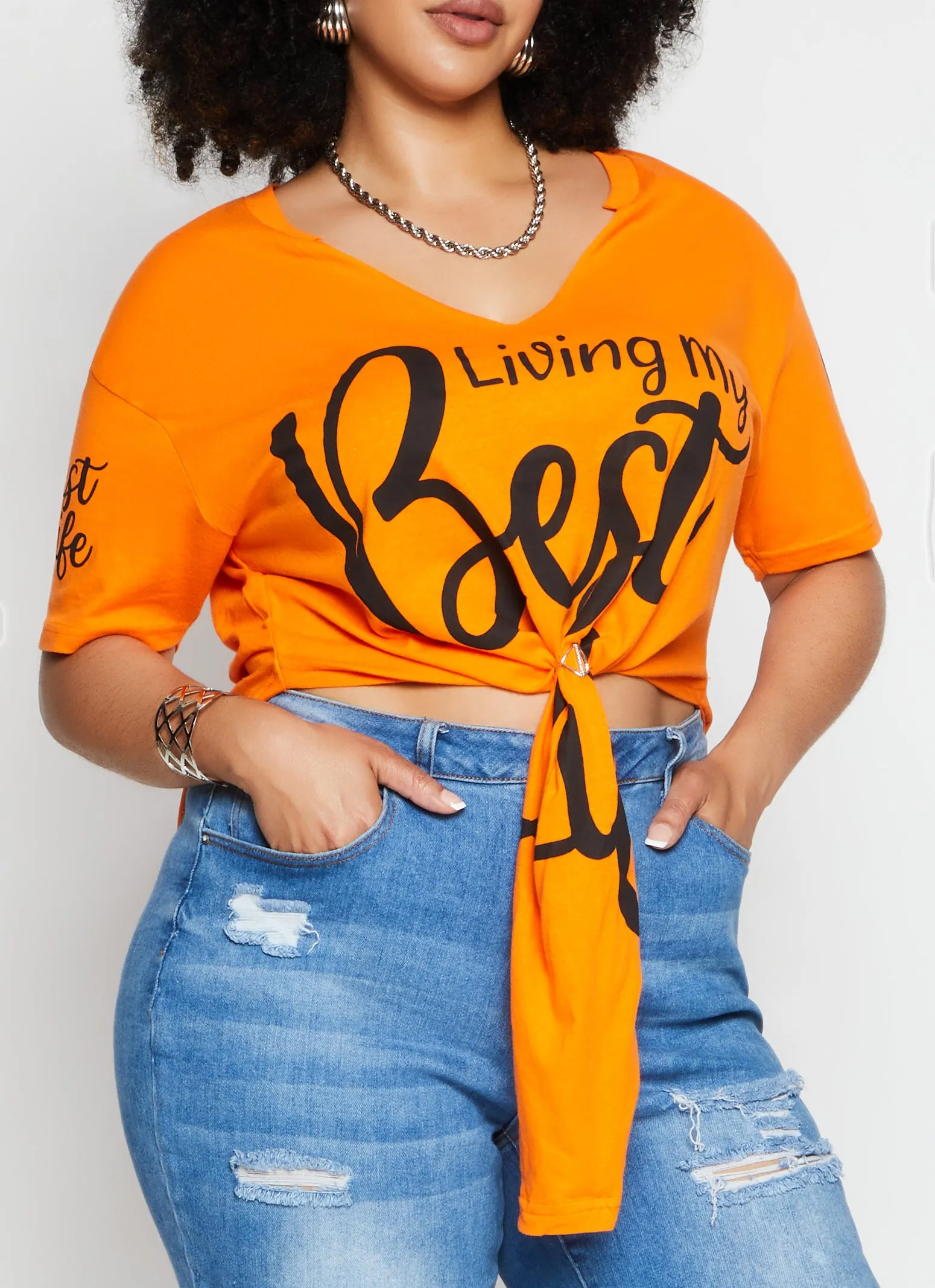 Plus Size Living My Best Life Notch Neck Tee sold by Rainbow