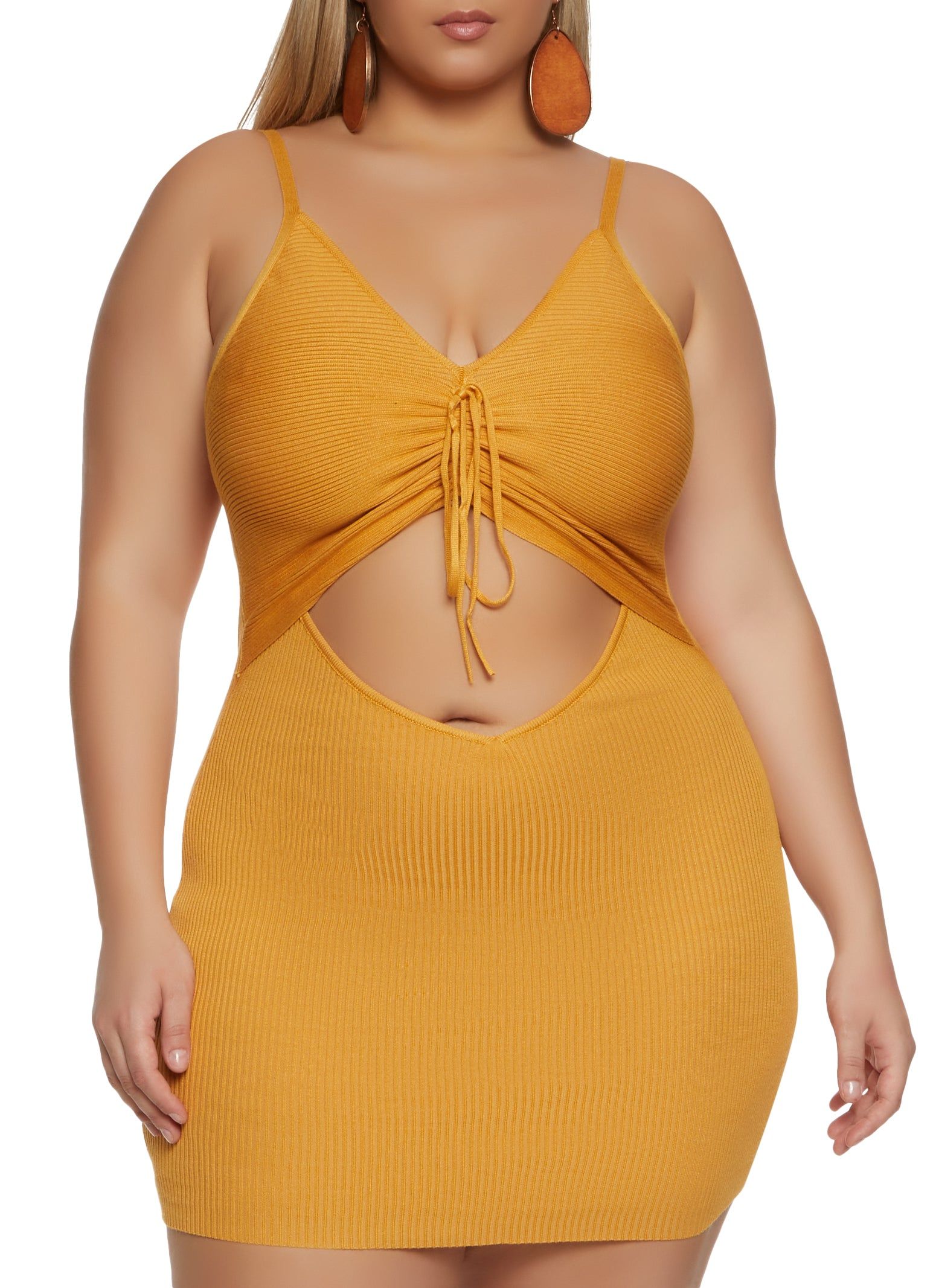 Plus Size Ruched Front Cut Out Mini Dress sold by Rainbow