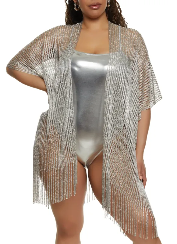 Lurex Shadow Stripe Fringe Hem Kimono sold by Rainbow