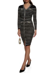 Striped Faux Button Front Sweater Dress sold by Rainbow