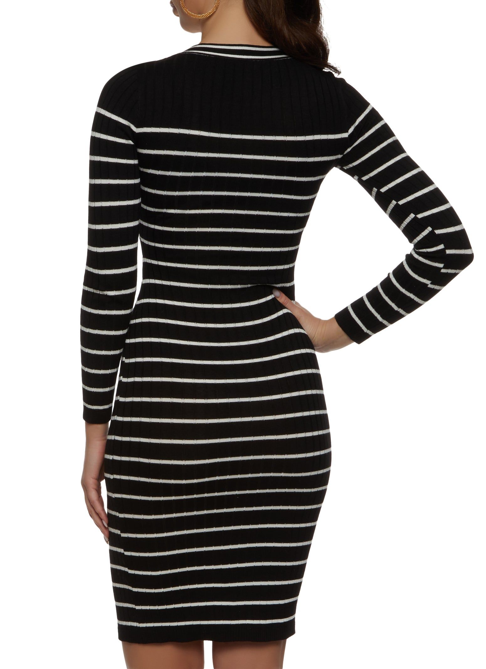 Striped Faux Button Front Sweater Dress sold by Rainbow product image thumbnail 3