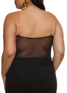 Plus Size Chain Strap Mesh Bustier Bodysuit sold by Rainbow