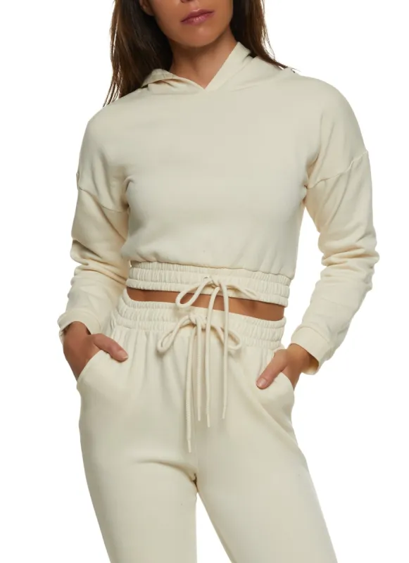 Fleece Faux Drawstring Cropped Sweatshirt sold by Rainbow