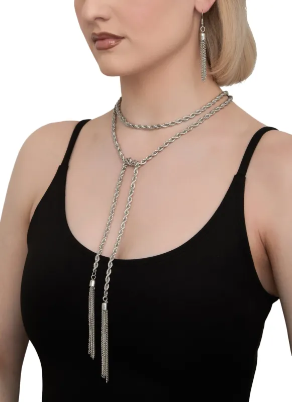 Tassel Lariat Necklace and Drop Earrings sold by Rainbow