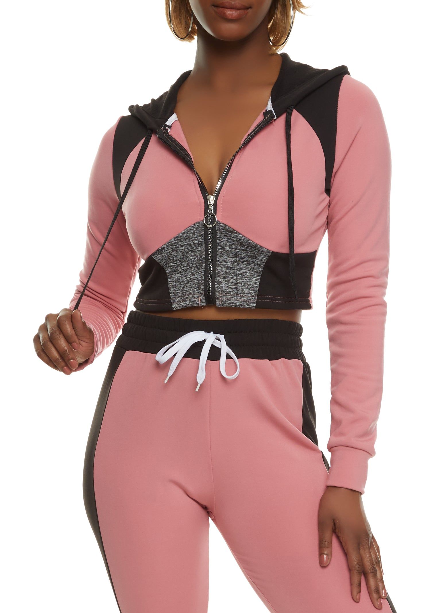 Color Blocked Zip Front Cropped Track Jacket sold by Rainbow product image thumbnail 2