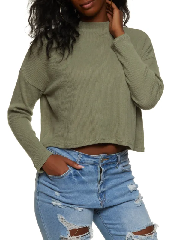 Ribbed Brushed Knit Boxy Mock Neck Sweater sold by Rainbow