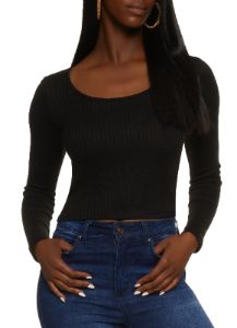 Ribbed Scoop Neck Long Sleeve Top sold by Rainbow