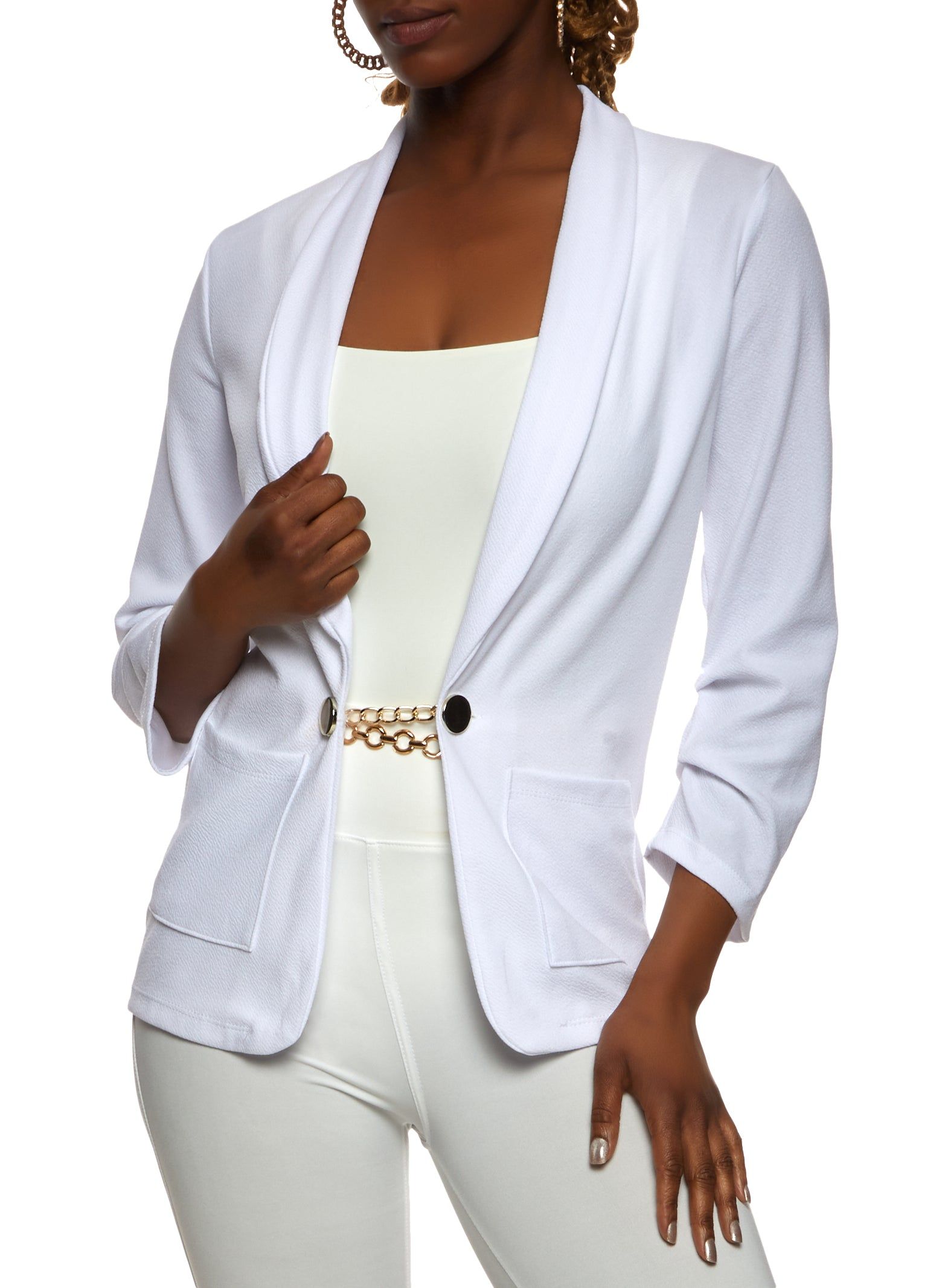 Crepe Knit Chain Detail Blazer sold by Rainbow