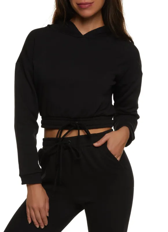 Fleece Faux Drawstring Cropped Sweatshirt sold by Rainbow