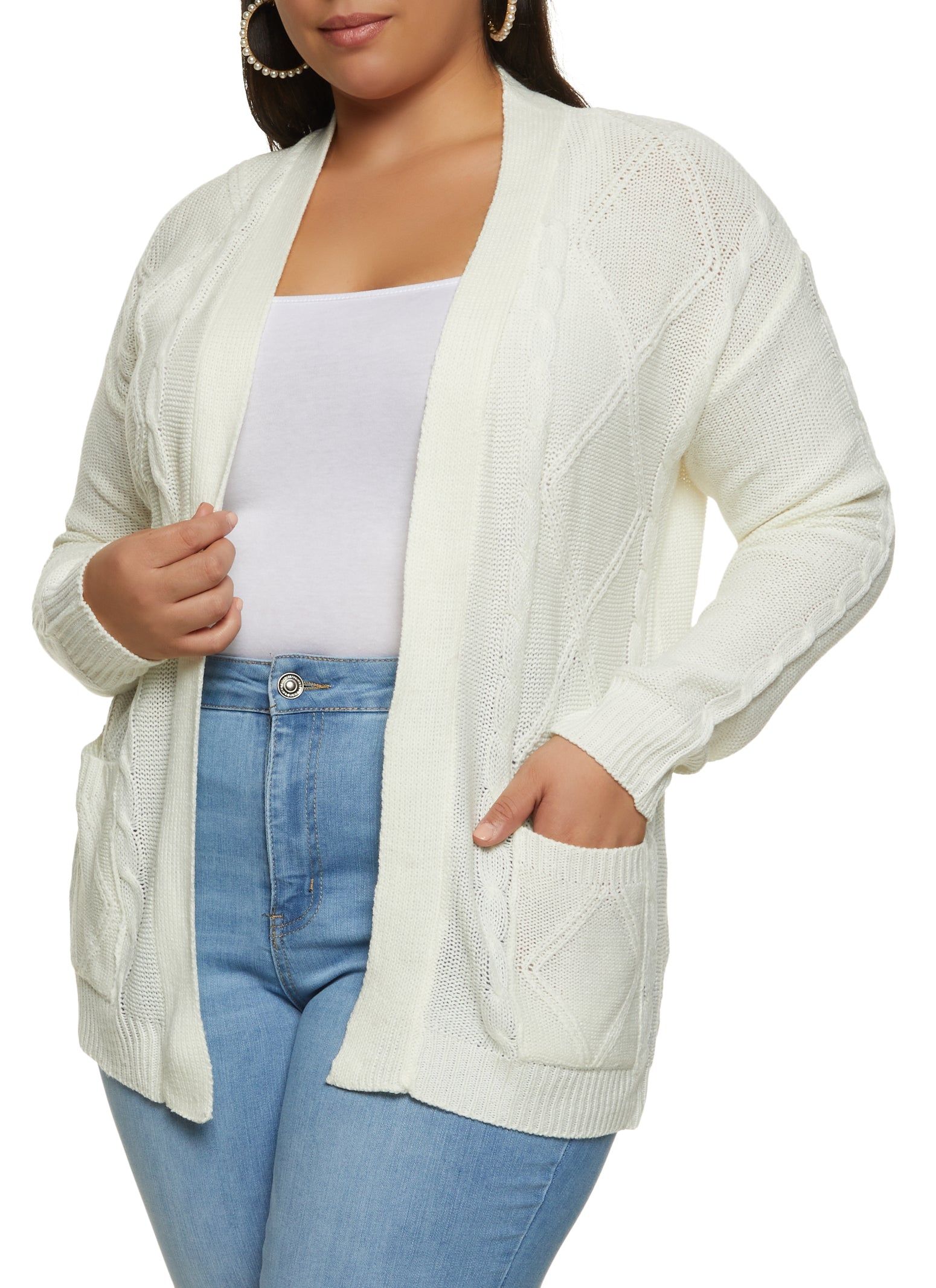 Plus Size Cable Knit Open Cardigan sold by Rainbow