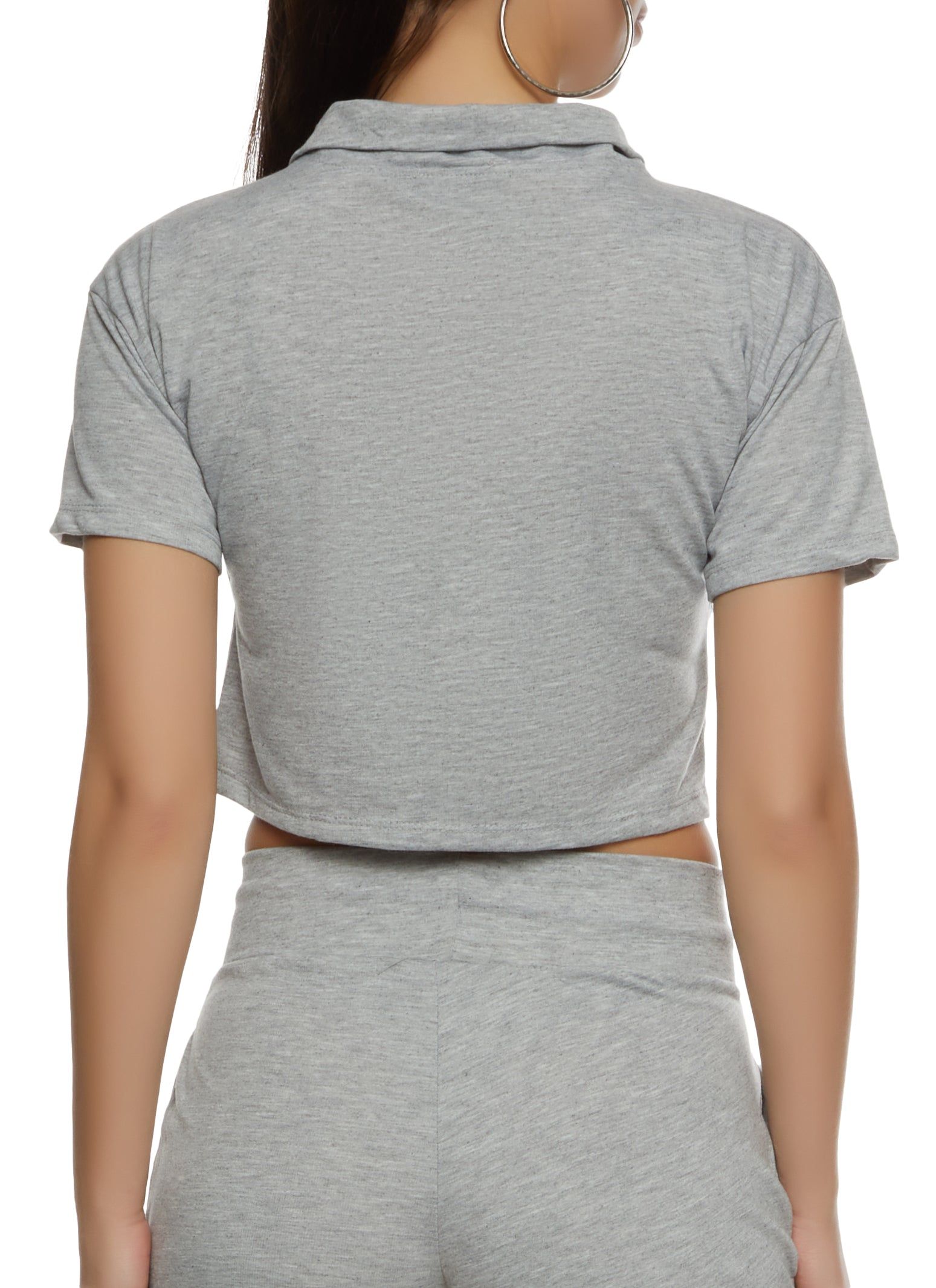 Solid Zip Neck Cropped Polo Shirt sold by Rainbow product image thumbnail 3