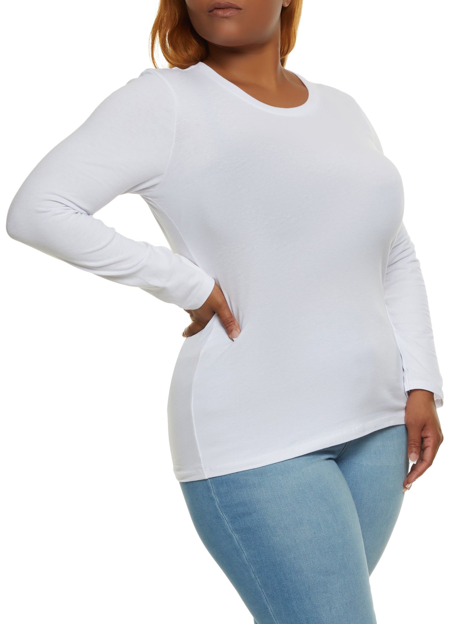 Plus Size Basic Crew Neck Long Sleeve Tee sold by Rainbow