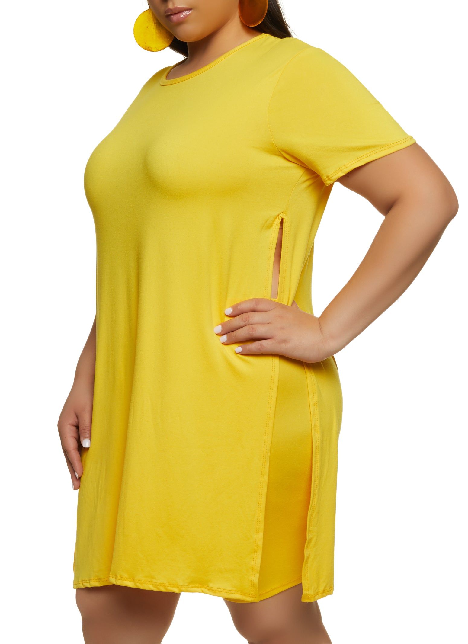 Plus Size Solid High Side Slit Tunic Tee sold by Rainbow product image thumbnail 2