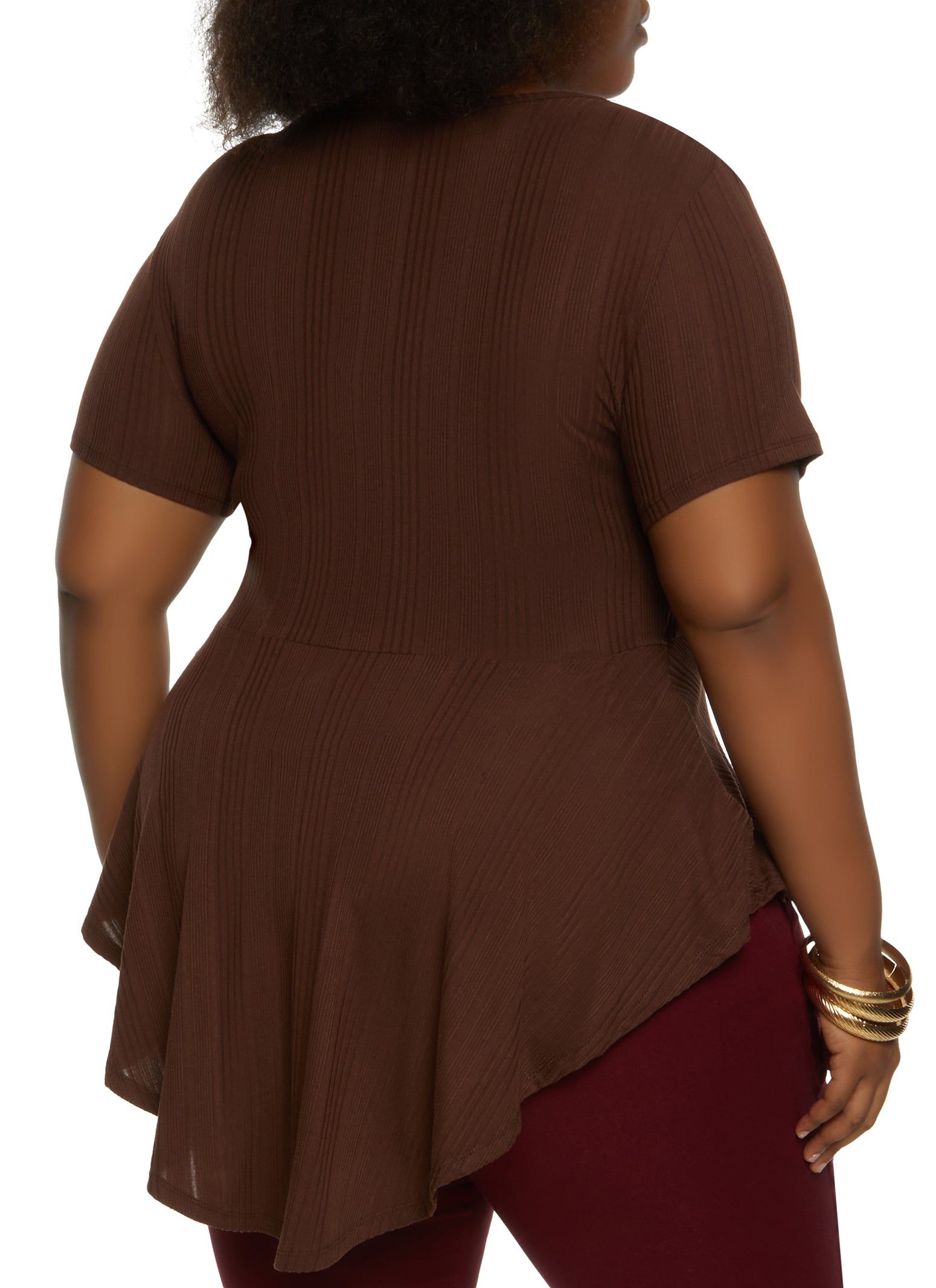 Plus Size Ribbed Hanky Hem Top with Necklace sold by Rainbow product image thumbnail 2