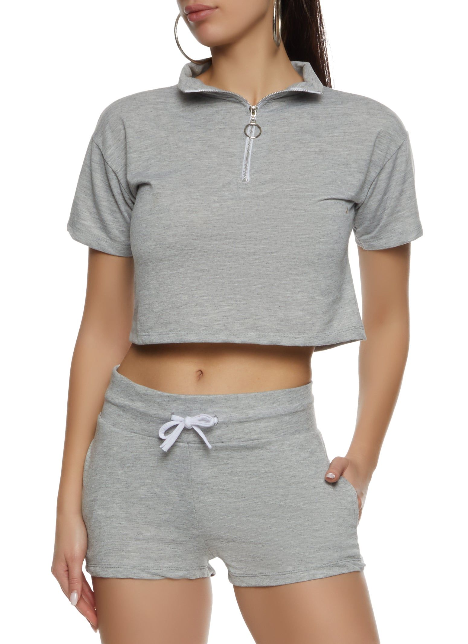 Solid Zip Neck Cropped Polo Shirt sold by Rainbow product image thumbnail 2