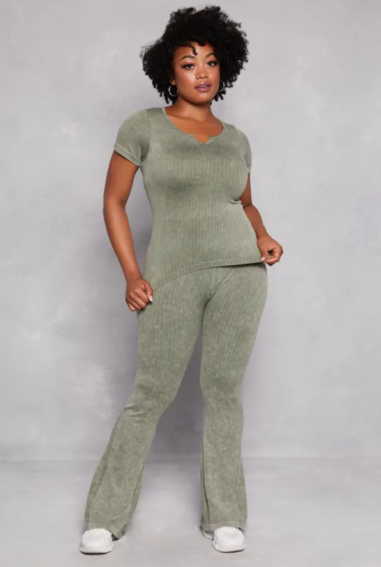 Plus Size Ribbed High Waist Flare Pants sold by Rainbow