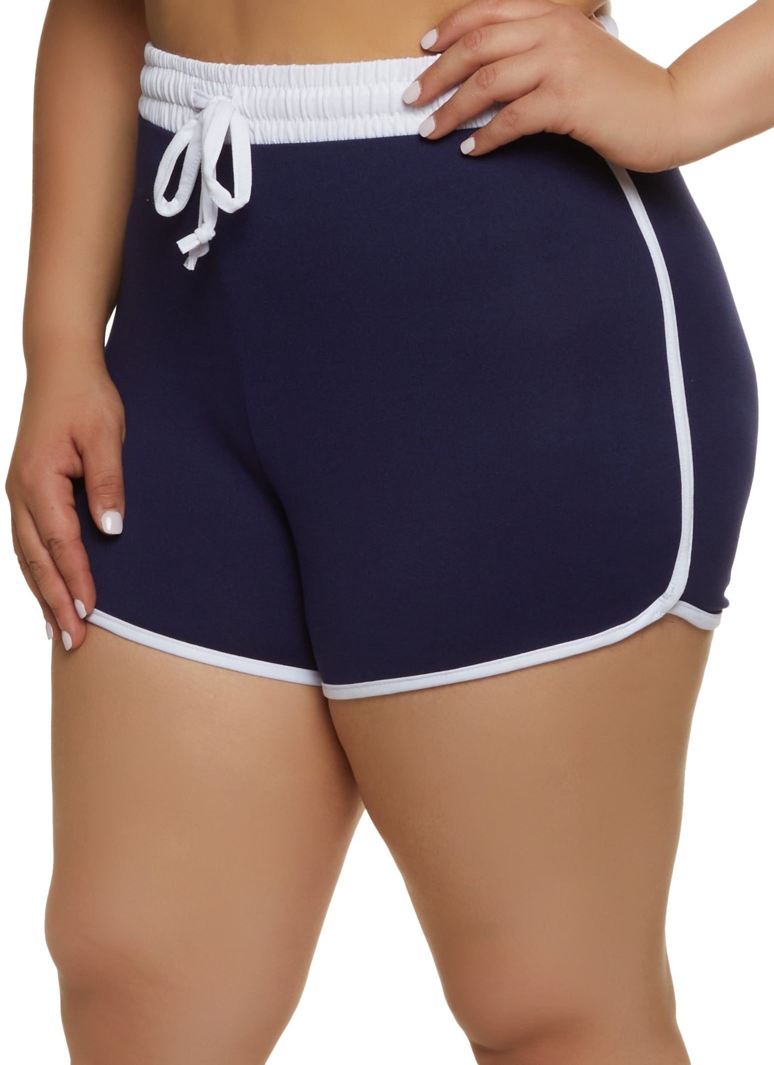 Plus Size Contrast Trim Drawstring Dolphin Shorts sold by Rainbow