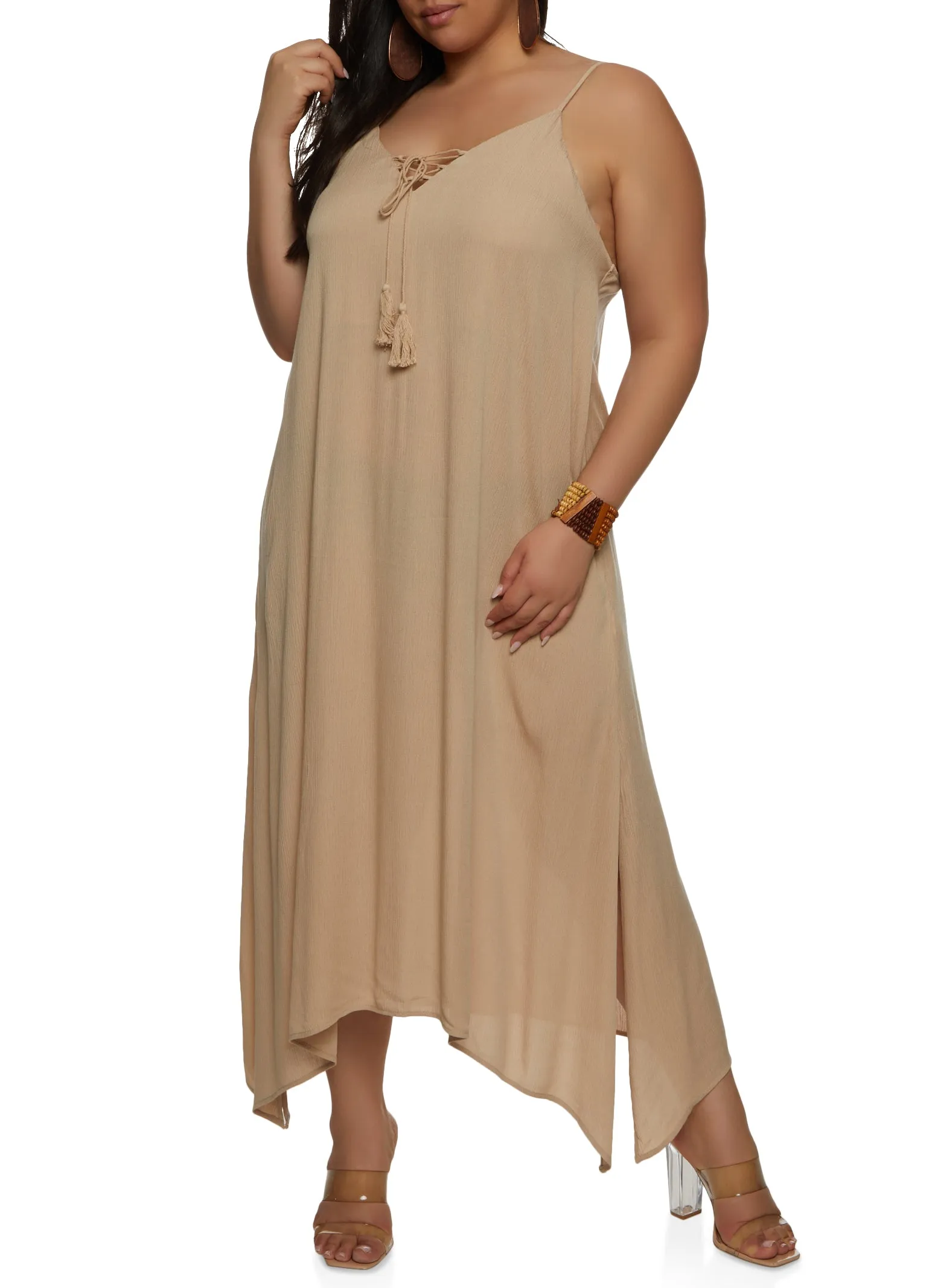 Plus Size V Neck Tassel Maxi Dress sold by Rainbow