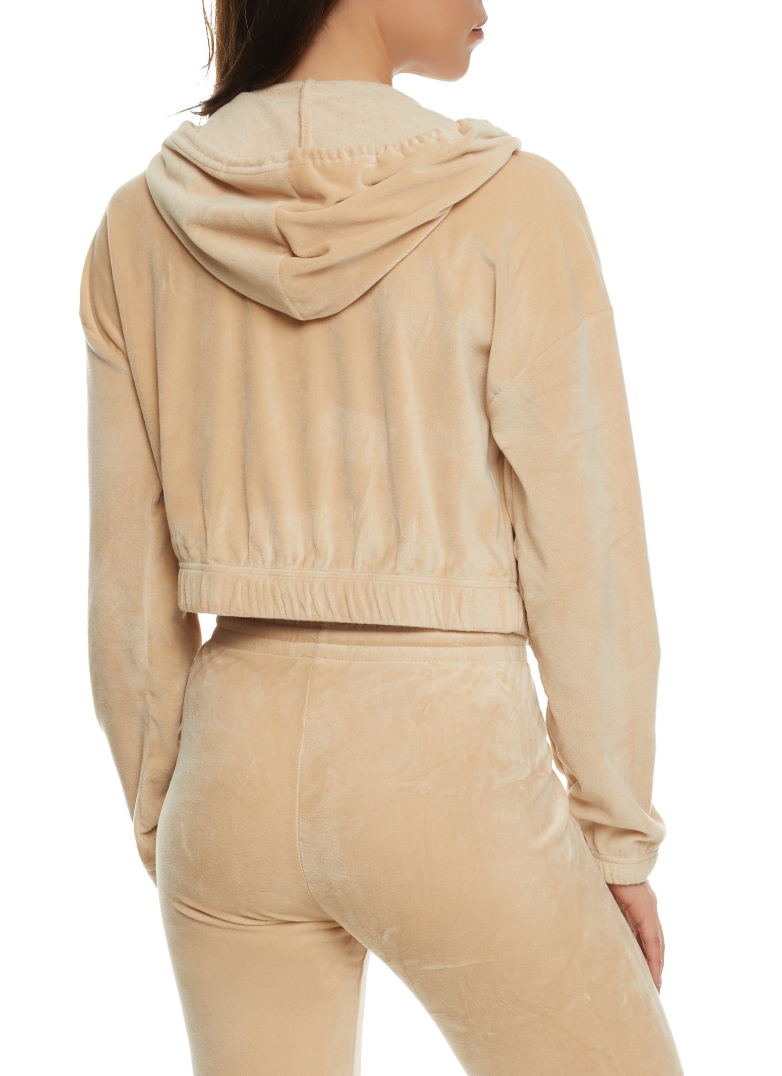 Velour Cargo Pocket Zip Front Cropped Hoodie sold by Rainbow product image thumbnail 3