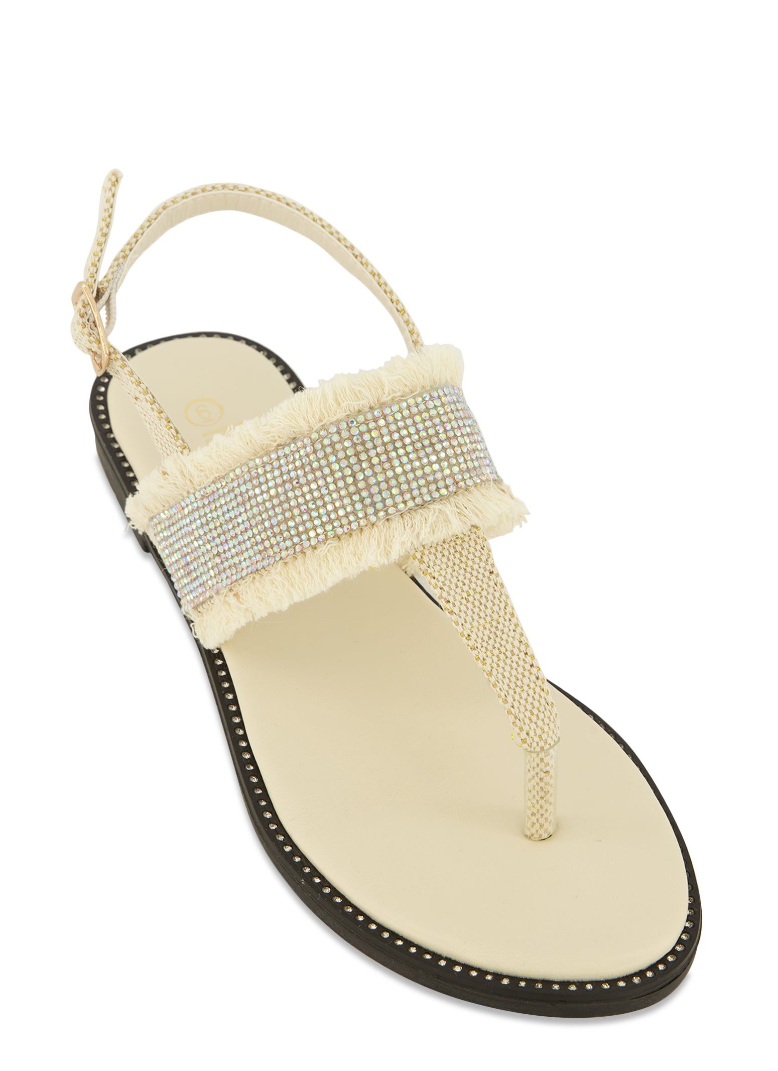 Rhinestone Frayed Buckle Strap Thong Sandals sold by Rainbow