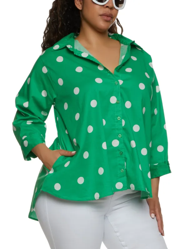 Plus Size Polka Dot High Low Shirt sold by Rainbow