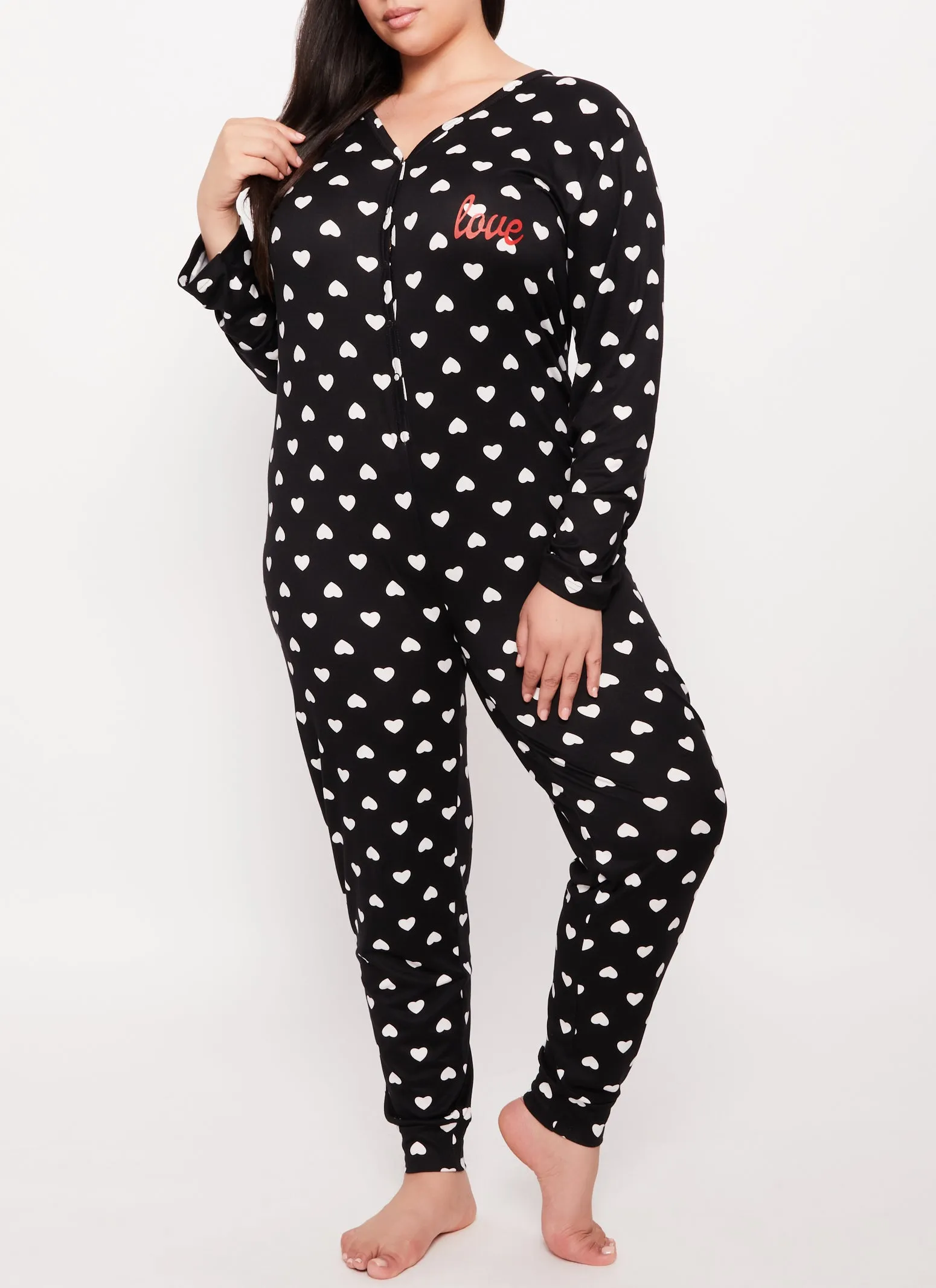 Plus Size Love Heart Print Pajama Onesie sold by Rainbow