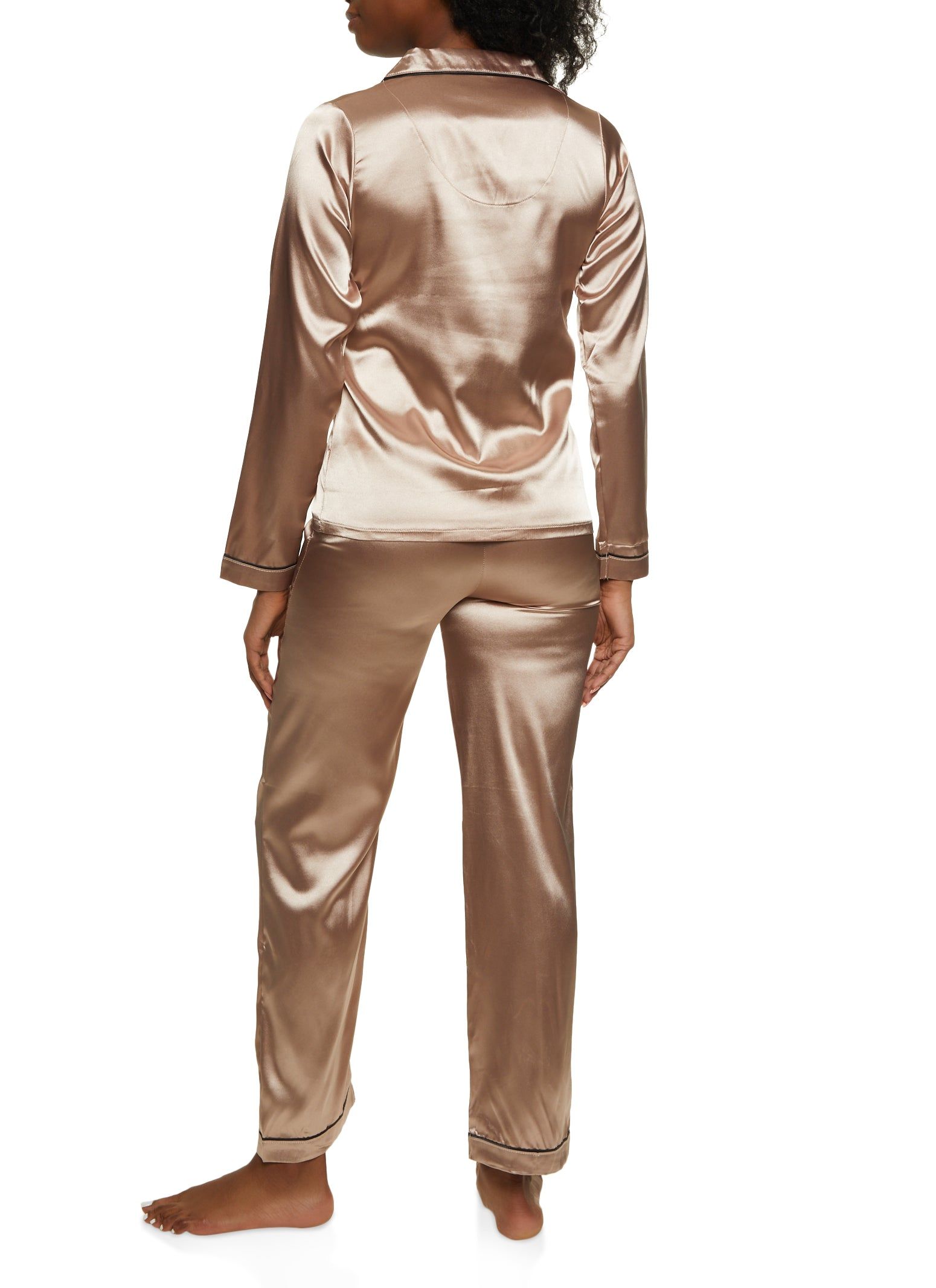 Satin Long Sleeve Button Down Pajama Shirt and Pants sold by Rainbow product image thumbnail 2