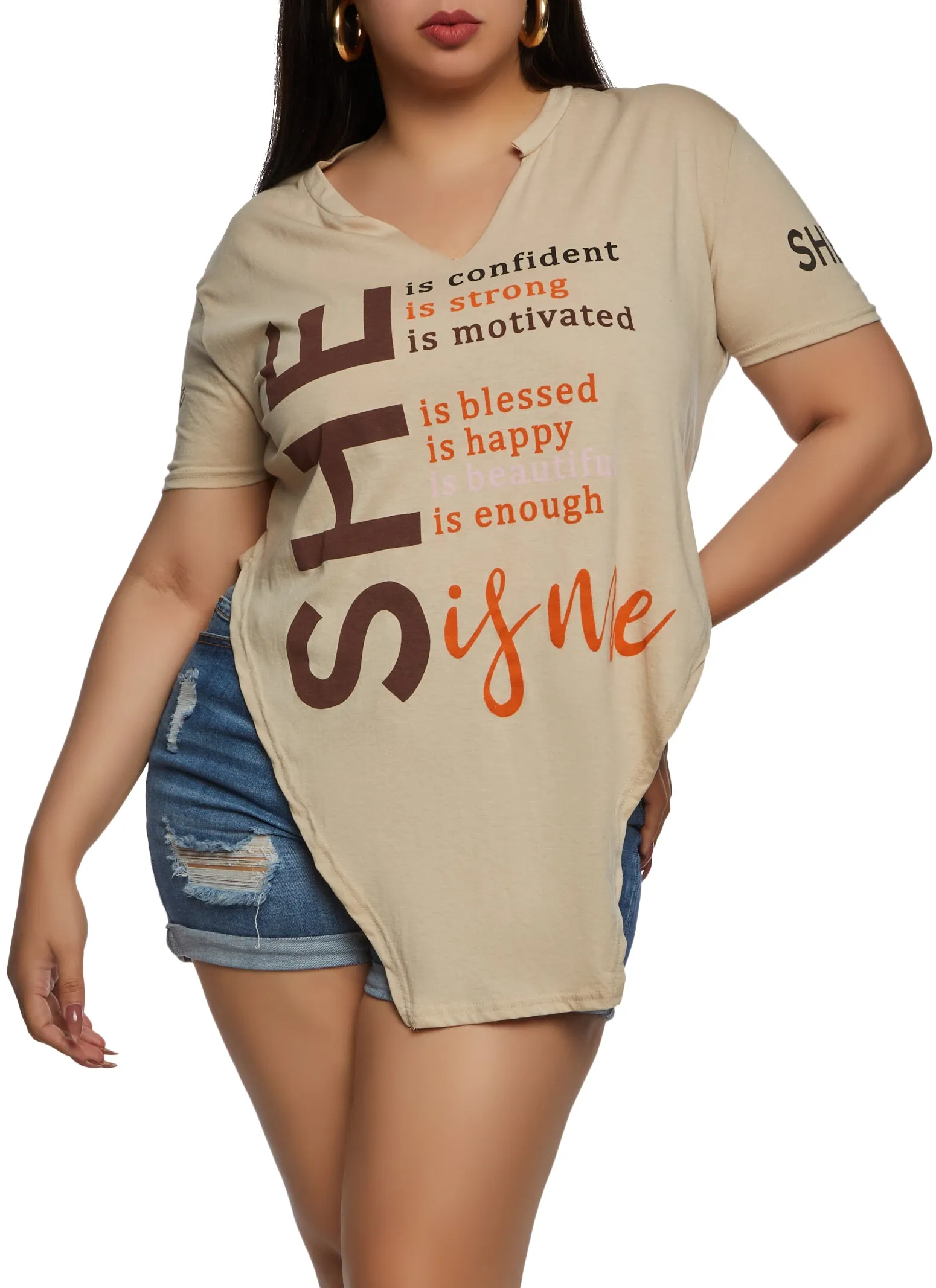 Plus Size She Is Me Graphic Notch Neck Top sold by Rainbow