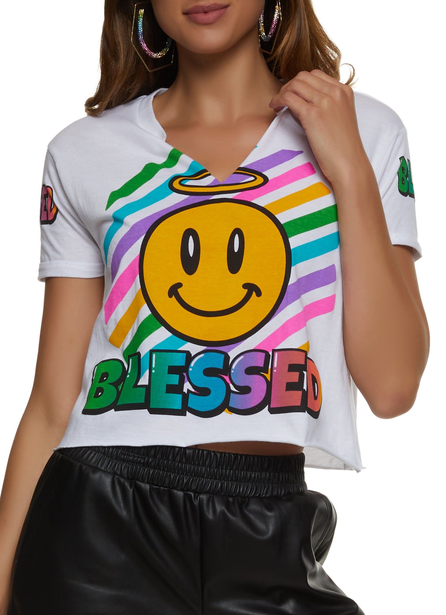 Blessed Notch Neck Graphic Tee sold by Rainbow