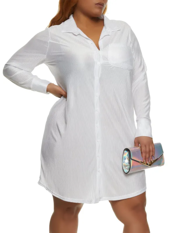 Plus Size Plisse Long Sleeve Shirt Dress sold by Rainbow