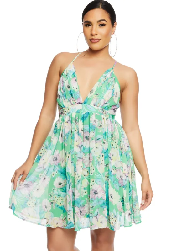 Haute Monde Floral Print Criss Cross Back Cami Dress sold by Rainbow