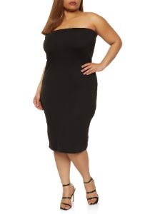 Plus Size Solid Tube Midi Dress sold by Rainbow
