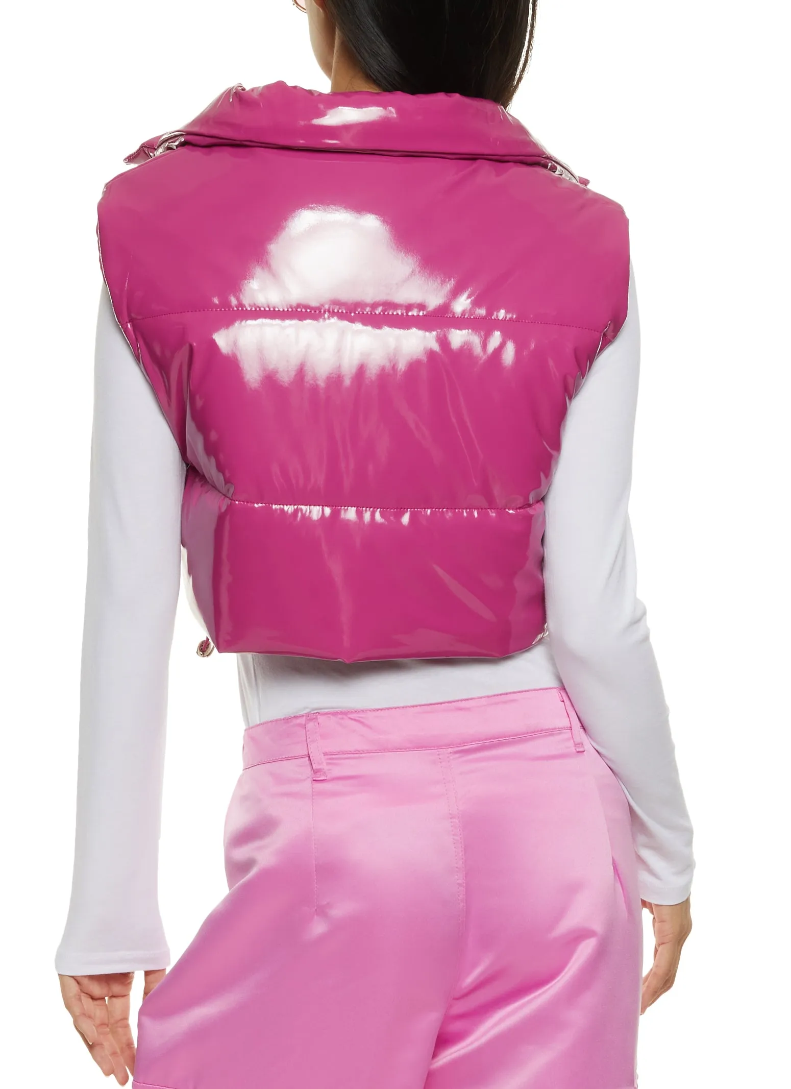 Faux Patent Leather Cropped Puffer Vest sold by Rainbow product image thumbnail 3