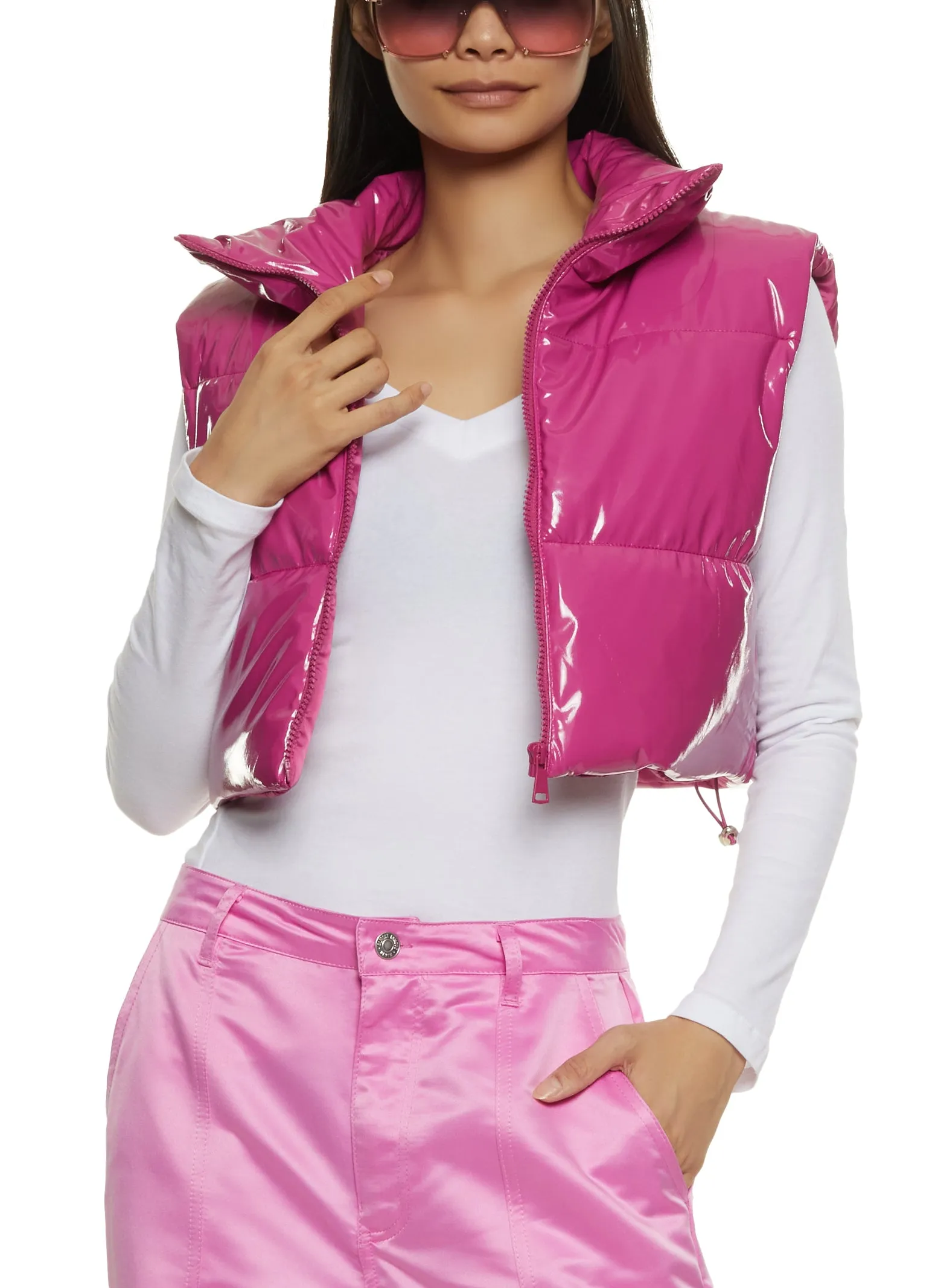 Faux Patent Leather Cropped Puffer Vest sold by Rainbow