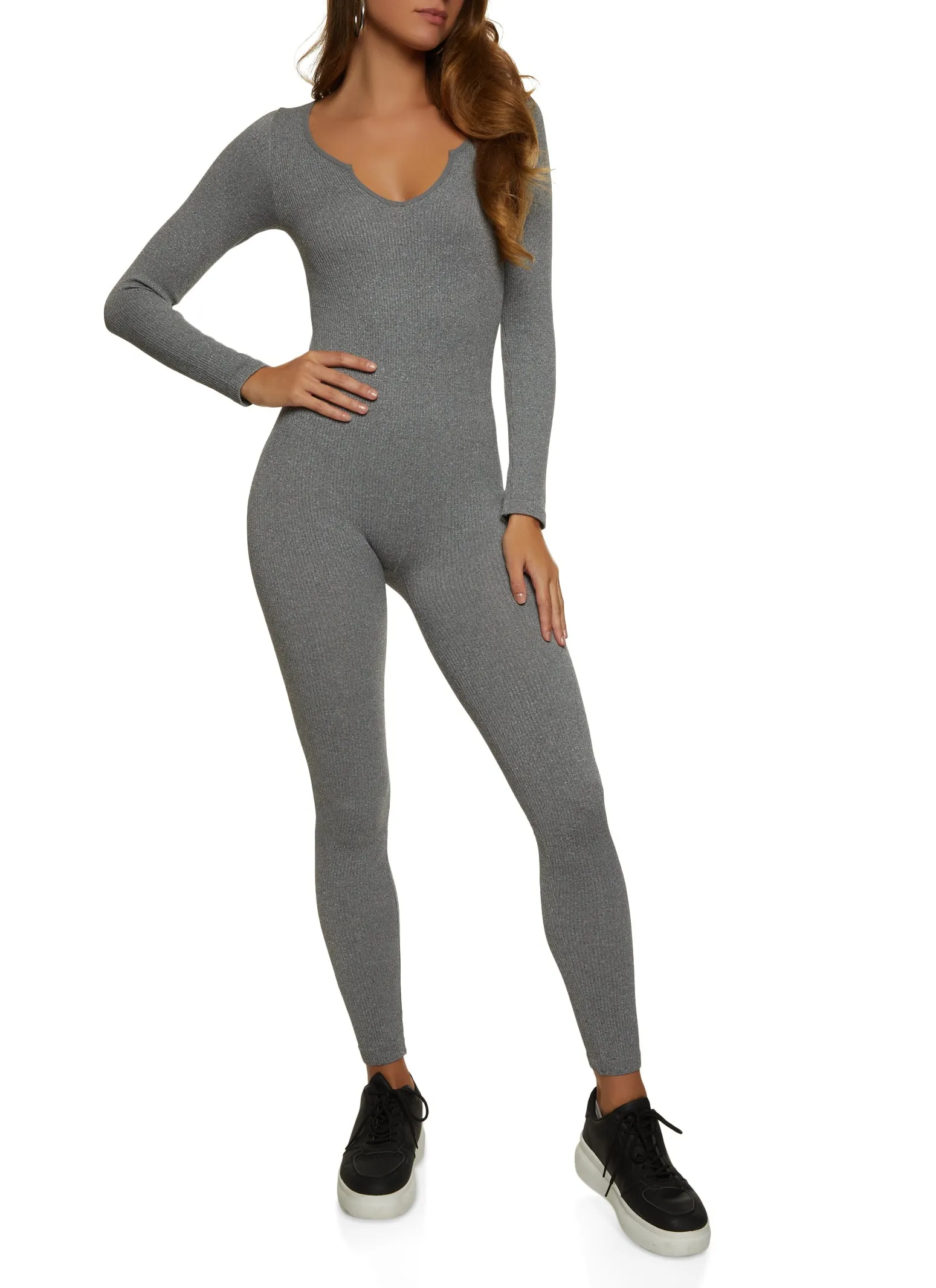 Notch Neck Long Sleeve Catsuit sold by Rainbow