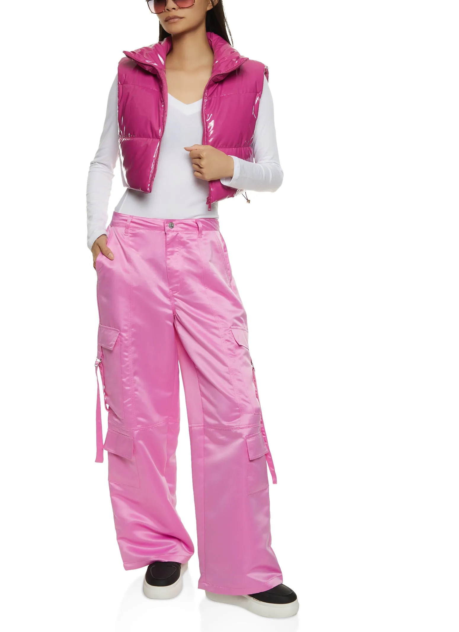 Faux Patent Leather Cropped Puffer Vest sold by Rainbow product image thumbnail 2